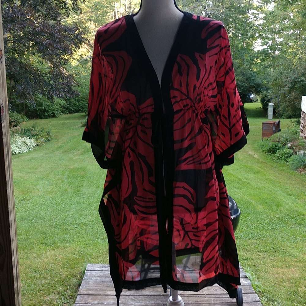 New! Floral Black &  Sheer Swim Cover up NWOT